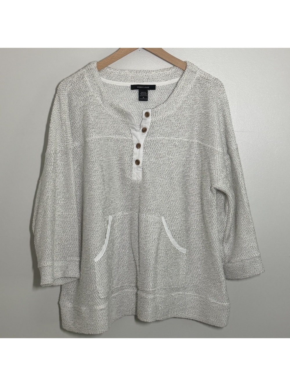 Robert Louis Womens XL Oatmeal Textured Henley Tunic Sweater Pockets